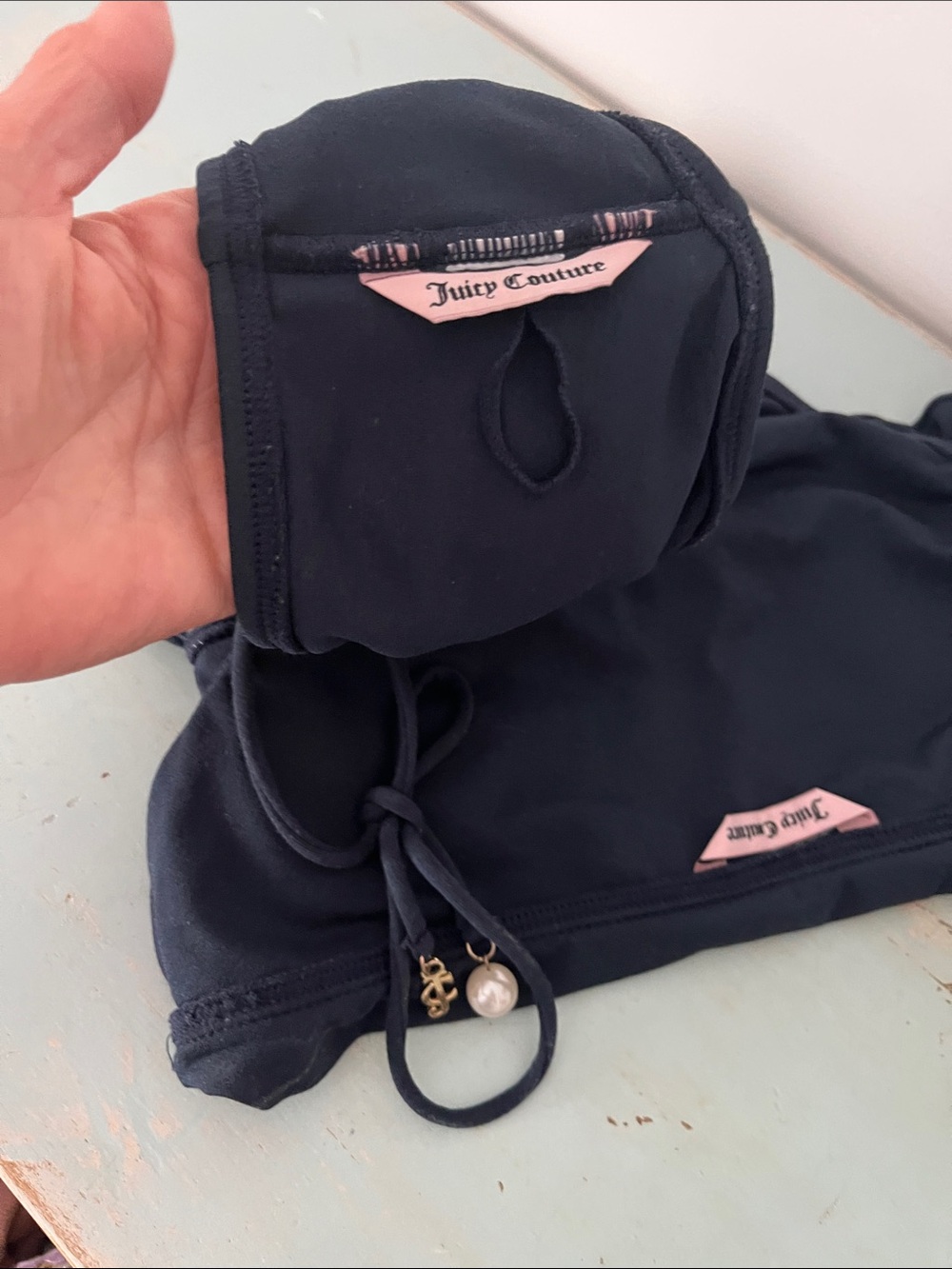 Juicy Couture Navy Ruffle Bandeau Bikini Small/Medium - Picture 6 of 15